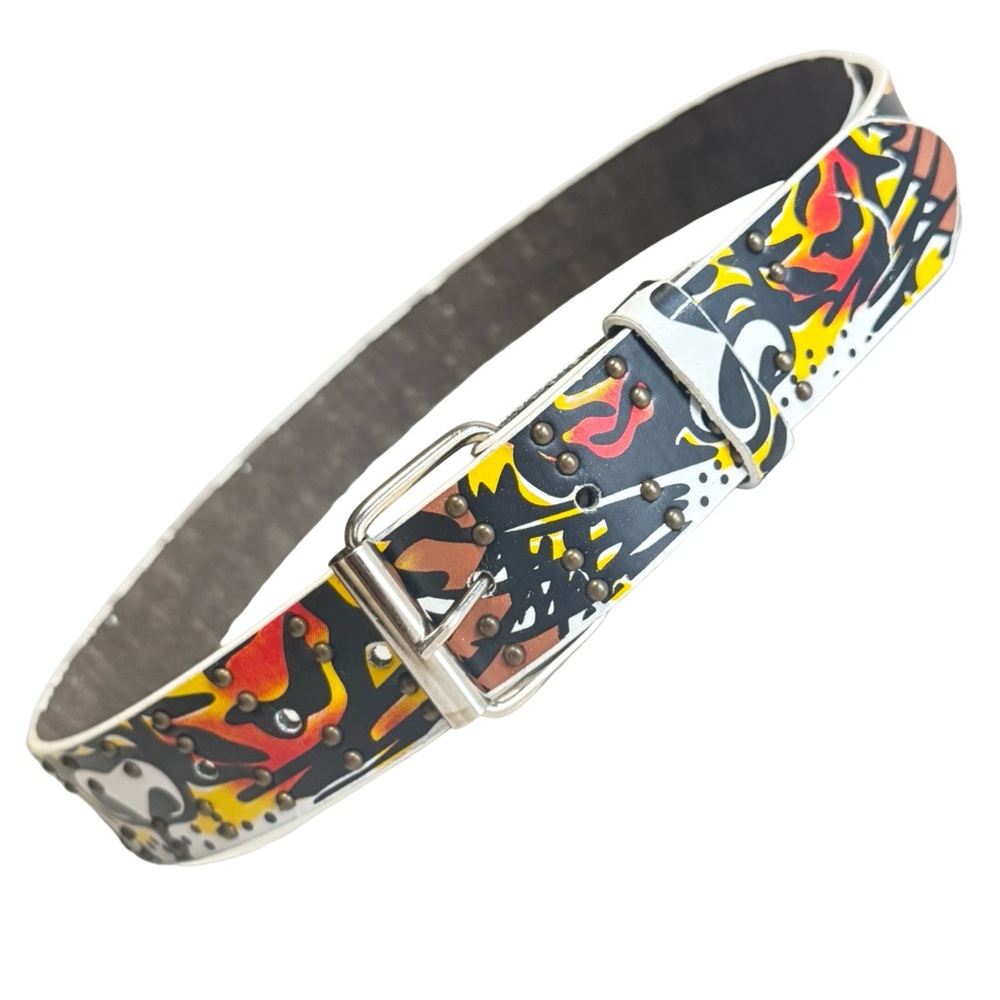 Leather Belt Graffiti Print Size 34-36